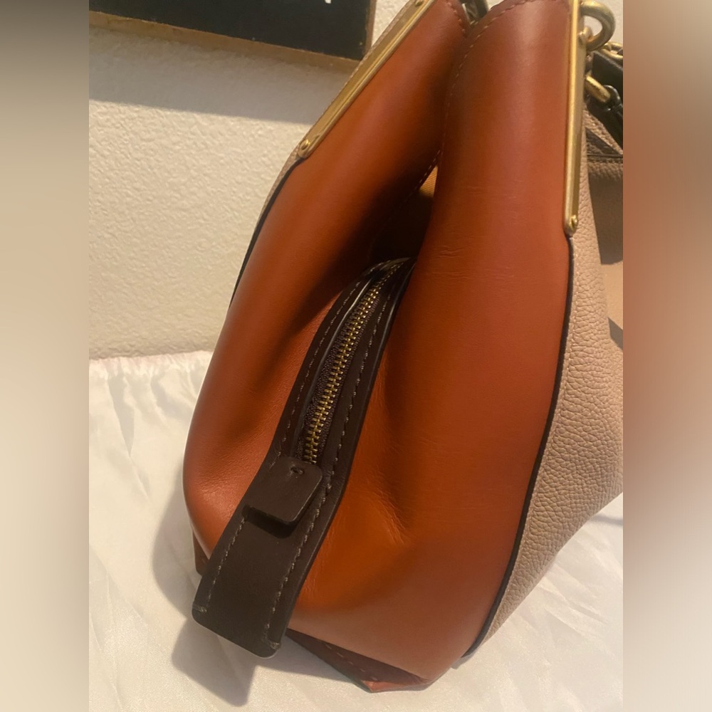 Coach Two-Tone Beige and Brown Leather Shoulder Bag - Picture 6 of 8